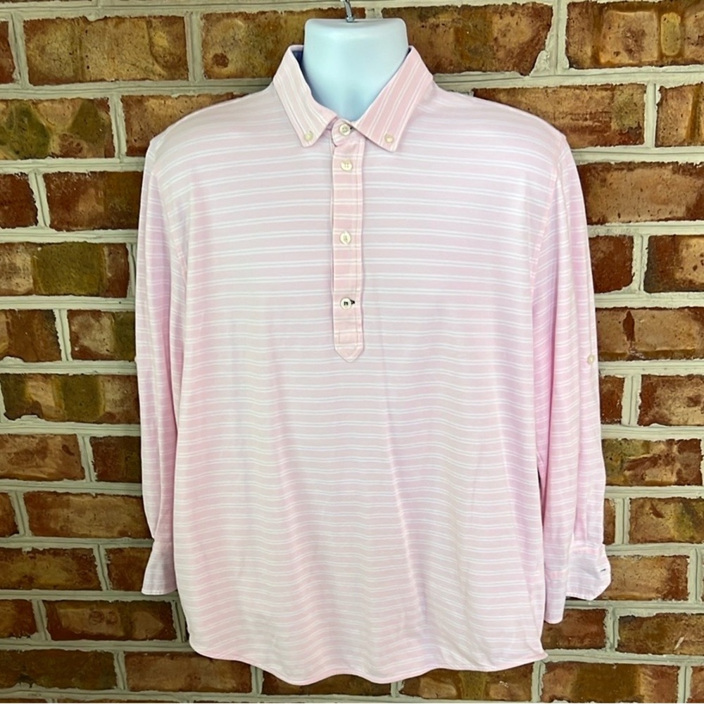 True Measure Architects of comfort Pink long sleeve striped Polo. Relaxed Fit. L